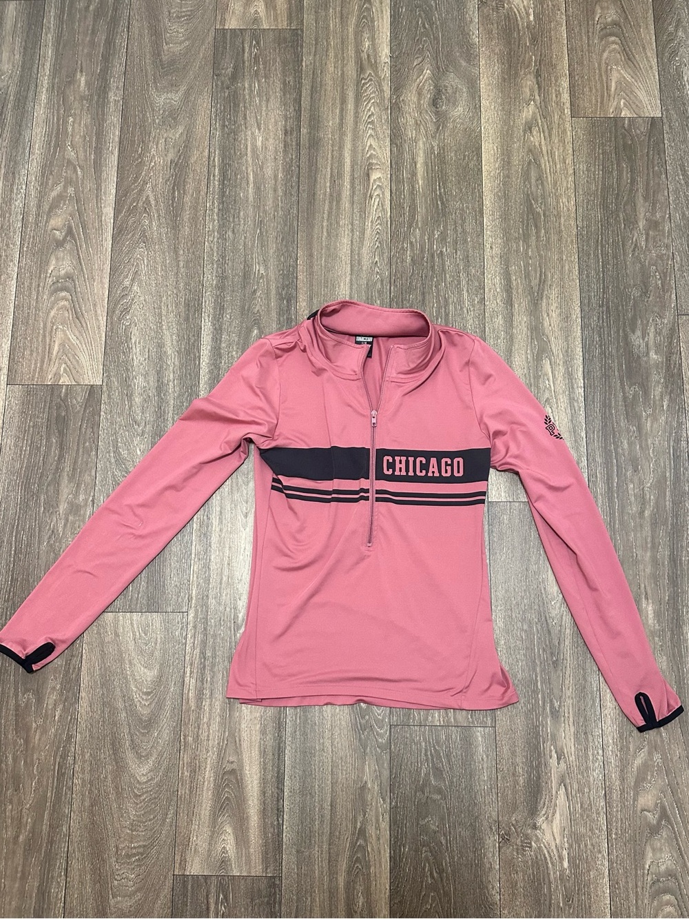 PINK Victoria's Secret Rose-Black Chicago Quarter-Zip Top